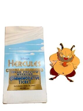Disney Hercules Sneak Preview Pin 1997 Phil w/ Ticket Packaging